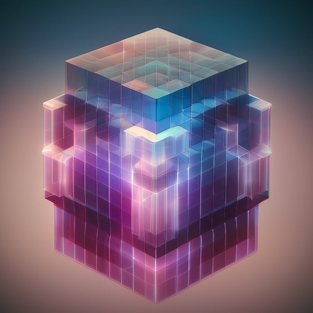 GENAI 3D BLOCK AI ARTWORK: Purple, Black, White